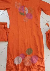Orange Kurta Set with Embellishments