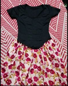 Women's Black Top &amp; Floral Skirt Set