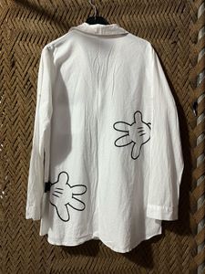 Chic White Mickey Mouse Pocket Shirt