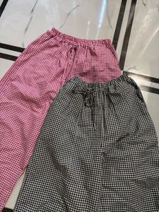 Gingham Print Palazzo Pants - Set of 2