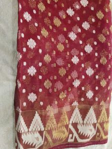 Maroon Woven Silk Saree with blouse