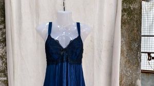 I. Lace Trimmed Navy Night Slip Dress