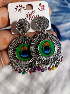 Peacock Earrings &amp; silver jhumka