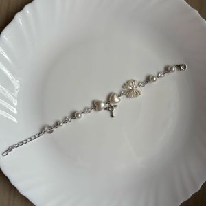 Cute Pearl Heart &amp; Bow Bracelet
