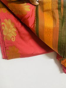 Coral Silk Saree With Blouse Used