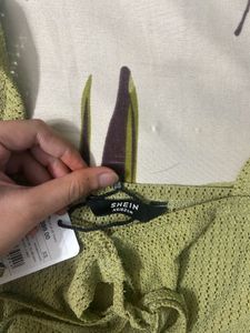 Shein Green Knit Tie-Front Crop Top