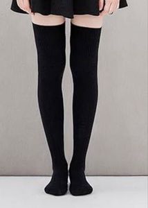 Black Thigh-High Ribbed Socks