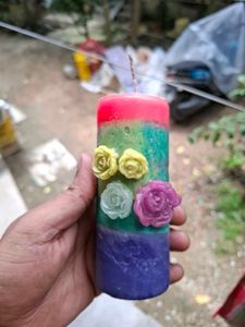 Rainbow Rose Pillar Candle