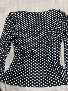 Black &amp; White Polka Dot Lace Trim Top