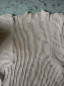 Ribbed Mock Neck Puff Sleeve Sweater