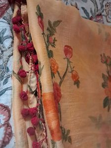 Satin Patta Saree with Pom-Pom Lace💃💃