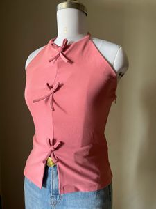 pink bow halter neck top