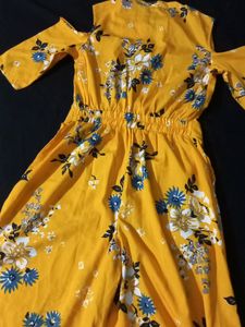 Yellow Floral Cold Shoulder Jumpsuit