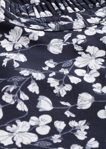 Navy Blue Floral Print Ruffle Collar Top