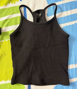 Black Ribbed Racerback Tank Top