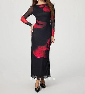 Black floral printsheer long maxi dress
