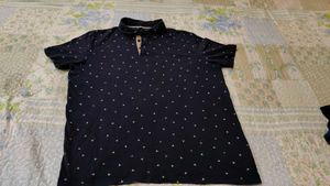 Men's Navy Blue Polo T-Shirt with Small Pattern