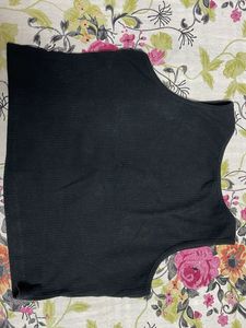 Black Ribbed Henley Tank Top