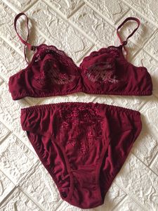Burgundy and sandal Lace Bra & Panty Set
