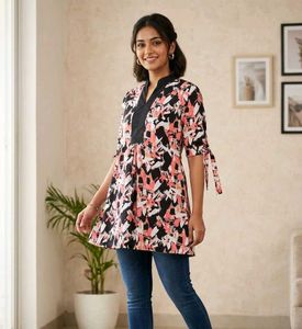 Chic Abstract Print Top style short Kurti