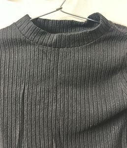 Black Ribbed Mock Neck Top