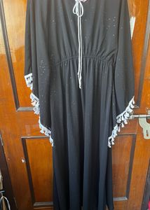 Black Embroidered Tassel Abaya