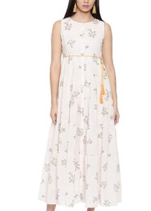 Chumbak Floral Tiered White Indowestern Dress