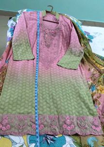 Ombre Pink And Green Kurta Set