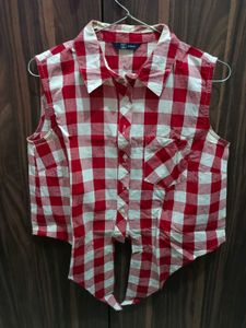 Red & White Checkered Sleeveless Tie-Up Top