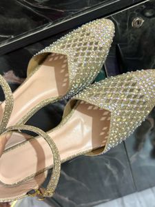 Sparkling Gold Heels with Embellishments