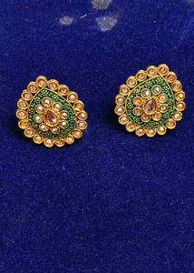 Elegant Green Meenakari Kundan Stud Earrings for W