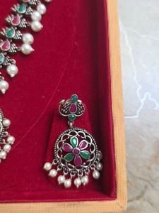 Oxidised Silver Necklace with Earrings