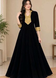 Elegant dark navy blue Velvet Gown