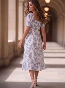 Aayu Floral Printed Puff Sleeve Midi Dress