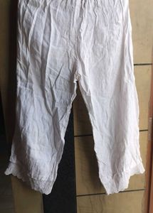 White Cotton Palazzo Pants with Lace Trim