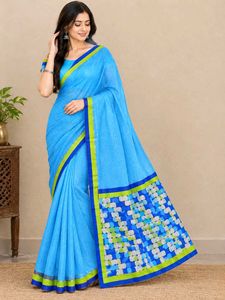Vibrant Blue Cotton Saree