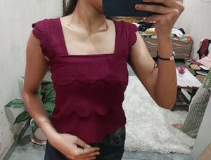Chic Burgundy Square Neck Top