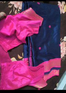 Beautiful Blue Saree with Pink Border