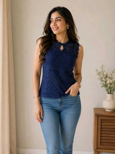 Chic Blue Lace Sleeveless Top