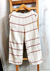 Cream &amp; Red Striped Palazzo Pants  waist size-28