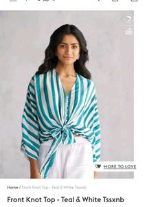 Green & White Striped Tie-Front Top