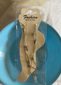 Silver Double Layer Anklet with Star Charms