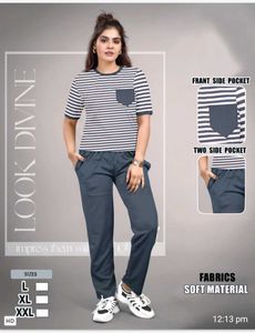 Chic Striped Top &amp; Comfortable Pants Set