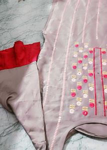 Grey Kurta with Pink Embroidery