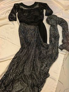 Stunning Black Sequined Saree with Blouse ready to