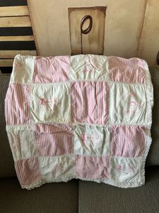 Pink &amp; White Baby Hand-embroidered blanket