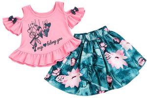 Cute Pink Top &amp; Floral Skirt Set