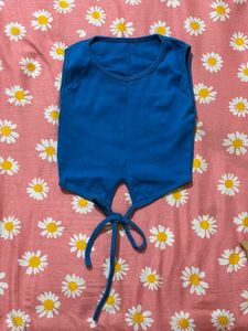 Blue Tie-Front Sleeveless Top