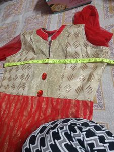 Red &amp; Gold Anarkali Suit with Dupatta