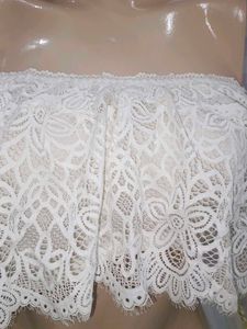 (400)White Lace Strapless Top